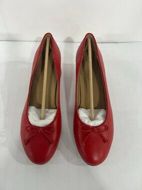 Italian Leather Ballet Block Heel Pump - Cherry